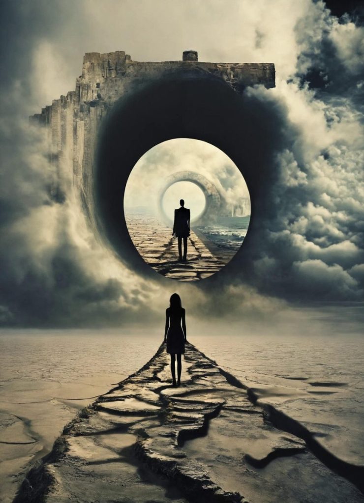 ai generated, separation, divorce, conflict, few, nostalgia, path, landscape, fantasy, mystical, fog, endless, infinite, circuit, eternity, love, separated, emotion, seek, secret